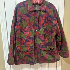 VTG Ruff Hewn Women's Chorecoat Colorful Leaf Print Cotton USA Cottagecore